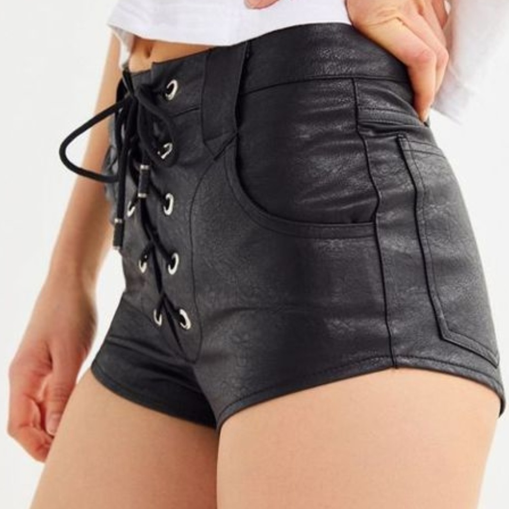 Faux Leather Lace Up Shorts